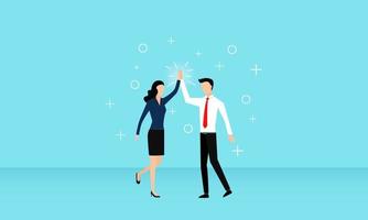 a equipe masculina e feminina fazem um high five, o conceito de expressar o sentimento de felicidade dos funcionários que apresentam ideias para o trabalho ou tarefas completas.