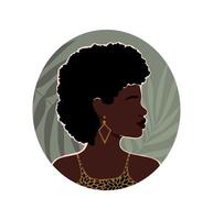 ícone com mulheres africanas e folhas. ilustração desenhada à mão para design moderno. vetor