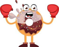 donut com luvas de boxe, ilustração, vetor em fundo branco.