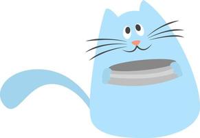 gato com tigela de comida, ilustração, vetor em fundo branco.