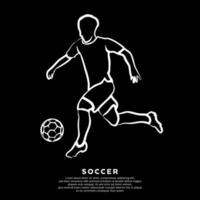 arte de linha branca abstrata vetorial de jogador de futebol profissional isolada em fundo preto vetor