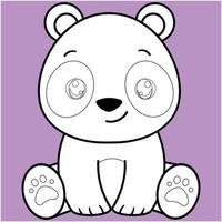 panda fofo, contorno preto e branco de panda kawaii para livro de colorir. vetor