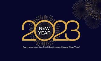 fundo de cartaz de feliz ano novo de 2023. ilustração em vetor de linha de tipografia elegante elegante dourada para cartão de saudação, banner, design de modelo de pano de fundo