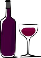 garrafa de vinho com vidro, ilustração, vetor em fundo branco.