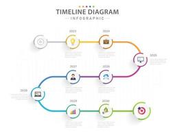 modelo de infográfico para negócios. Diagrama de linha do tempo moderno de 8 etapas com tópicos anuais, infográfico de vetor de apresentação.