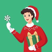 menino com ilustração de design de personagens de presente de natal vetor