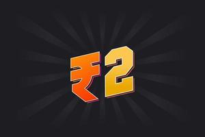 imagem de moeda de vetor de 2 rupias indianas. ilustração em vetor de texto em negrito símbolo de 2 rupias