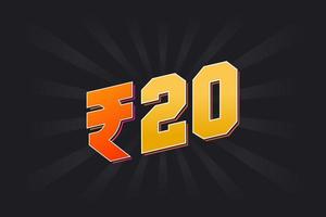 imagem de moeda de vetor de 20 rúpias indianas. ilustração em vetor de texto em negrito símbolo de 20 rupias