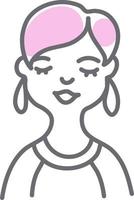 mulher com cabelo rosa e brincos longos, ilustração, vetor em um fundo branco.