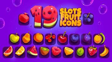 ícones de frutas e bagas de jogo de slots vetor