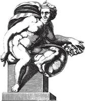 nu sentado, adamo scultori, depois de michelangelo, 1585, ilustração vintage. vetor