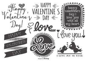 Cute Sketchy Hand Drawn Valentine's Day Labels vetor