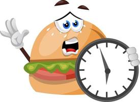 hambúrguer com relógio grande, ilustração, vetor em fundo branco.