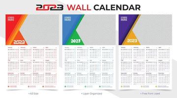 design de modelo de calendário de uma página de ano novo criativo 2023 em estilo de formas geométricas vetor