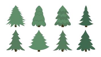 conjunto de árvores de natal de diferentes formas simples em fundo branco isolado. tema de ano novo. vetor