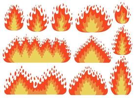 conjunto de ícone de chama de fogo em desenho animado e estilo simples. objeto isolado em diferentes formas. ilustração vetorial. vetor