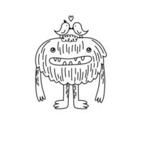 um monstro de doodle estilizado. um monstro gentil com dois pássaros na cabeça ilustração vetorial em um fundo branco vetor