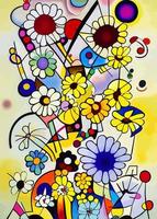design de arte floral abstrato colorido margarida vetor