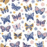 sem costura padrão de doodle de borboletas e flores. insetos voadores no estilo de desenho. ilustração vetorial desenhada à mão vetor