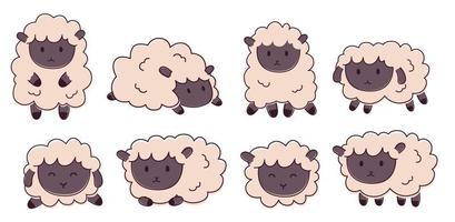 conjunto de ovelhas fofas. ilustração vetorial de crianças. conjunto de elemento gráfico para crianças. ovelhas dos sonhos. vetor