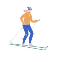 uma mulher esquia no inverno. ilustração vetorial vetor