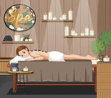 mulher recebe massagem com pedras na cena do spa vetor