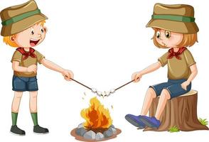 acampamento crianças assando marshmallow vetor