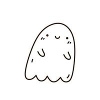 fantasma bonito e engraçado isolado no fundo branco. ilustração vetorial desenhada à mão em estilo doodle. personagem kawaii. perfeito para cartões, decorações, logotipo e designs de halloween. vetor