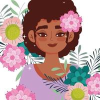 jovem afro-americana com flores vetor