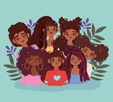 mulheres jovens afro-americanas com folhas vetor