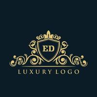 logotipo da letra ed com escudo de ouro de luxo. modelo de vetor de logotipo de elegância.