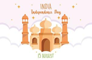 feliz dia da independência india taj mahal design vetor