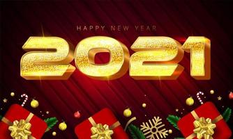 pôster dourado brilhante de ano novo de 2021 vetor