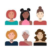 conjunto com ícone de avatar de garota vector fofo. conjunto de avatares de meninas. rostos de personagens femininas. mulheres jovens sorridentes. ilustração vetorial mão desenhada.