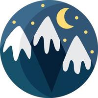 montanhas nevadas à noite, ilustração de ícone, vetor em fundo branco