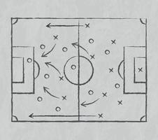 táticas de futebol e futebol desenhadas com giz, marcador em um quadro branco - vetor