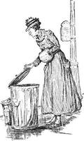 mulher com lixeira, ilustração vintage vetor