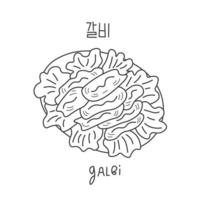 Galbi comida coreana popular com doodle de inscrição vetor