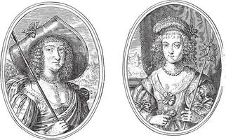 retratos de anna van nassau-siegen e baronesa van brederode, ilustração vintage. vetor