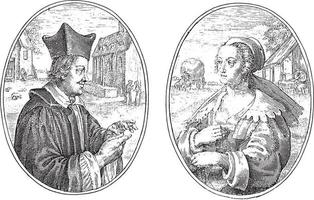 pastor e camponesa, crispijn van de passei, 1641, ilustração vintage. vetor