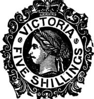 selo de victoria cinco xelins de 1868 a 1878, ilustração vintage. vetor