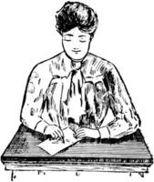 postura de caligrafia ou postura correta para sentar, gravura vintage vetor