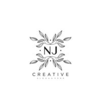 nj carta inicial modelo de logotipo de flor vetor arte vetorial premium