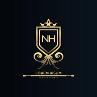 nh letra inicial com royal template.elegant com vetor de logotipo de coroa, ilustração em vetor de logotipo de letras criativas.