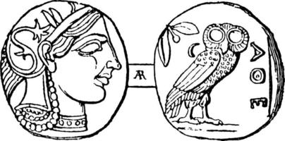 moeda arcaica de Atenas, ilustração vintage. vetor