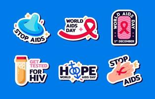 coleção de adesivos de suporte do dia mundial da aids vetor