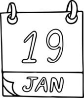 calendário desenhado à mão em estilo doodle. 19 de janeiro dia mundial da neve, religião, data. ícone, elemento de adesivo para design. planejamento, férias de negócios vetor