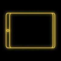 sinal de néon digital amarelo luminoso brilhante para uma loja ou centro de serviço de oficina linda brilhante com um tablet moderno em um fundo preto. ilustração vetorial vetor