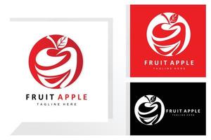 design de logotipo de maçã de frutas, vetor de frutas vermelhas, com estilo abstrato, ilustração de rótulo de marca de produto