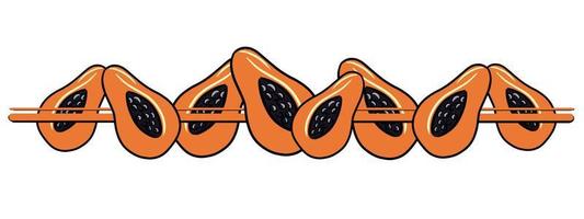 borda horizontal, borda, metades suculentas laranja brilhantes de frutas tropicais de mamão, ilustração vetorial em estilo cartoon vetor